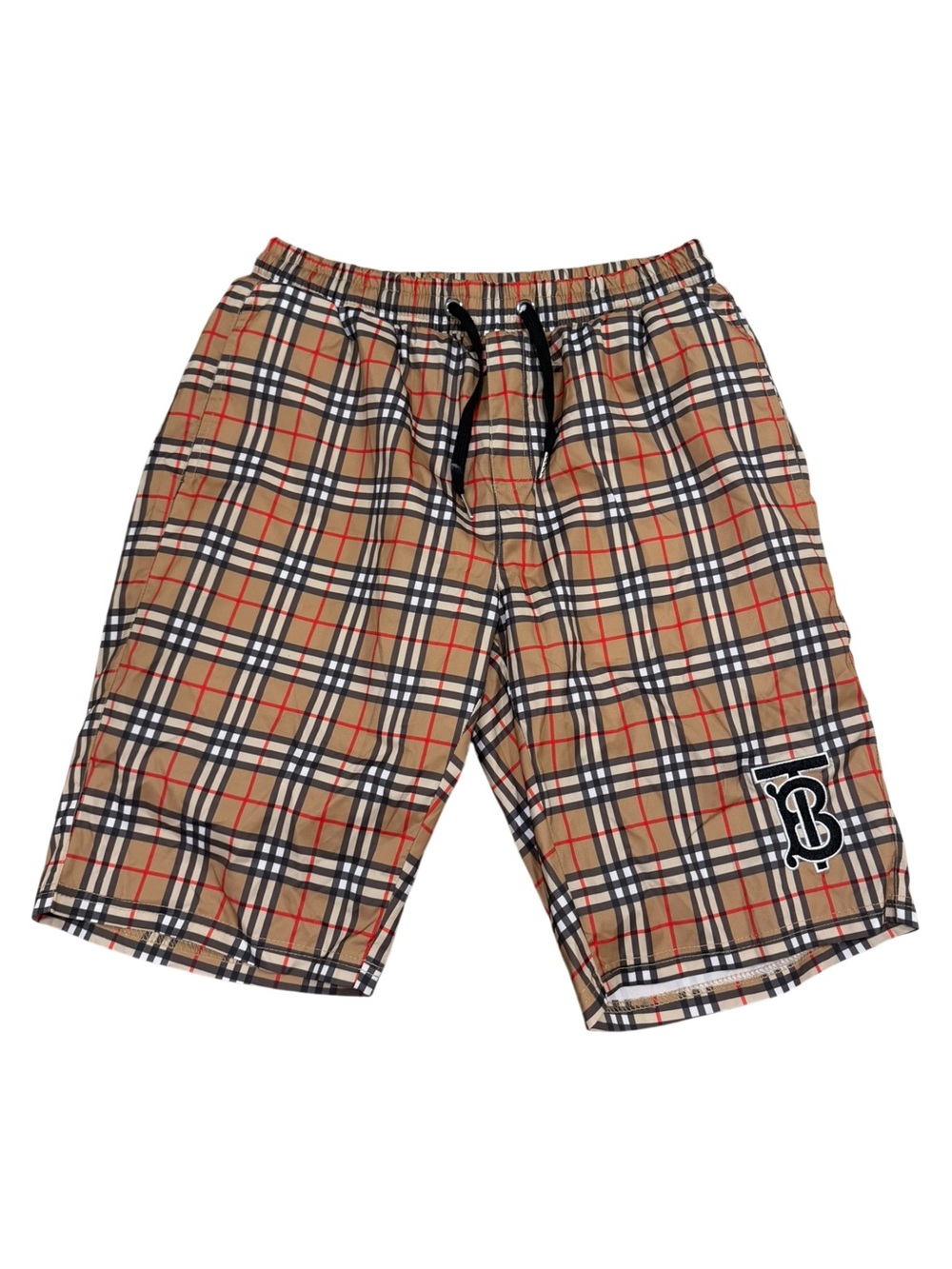 Burberry Beige Nova Check Drawstring Shorts with Black TB Patch